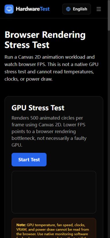 HardwareTest.org GPU stress test in a narrow viewport